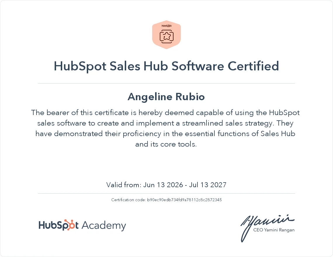 HubSpot Sales Hub Software Certified